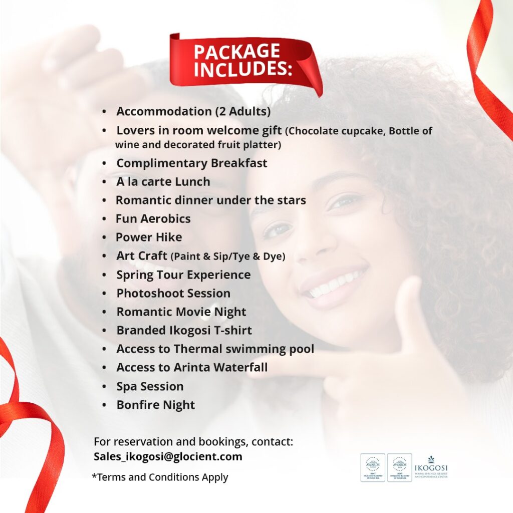 Press Release: Celebrate Valentine's Day with a Romantic Retreat at Ikogosi Warm Springs Resort and Conference Center 1 valentine at ikogosi